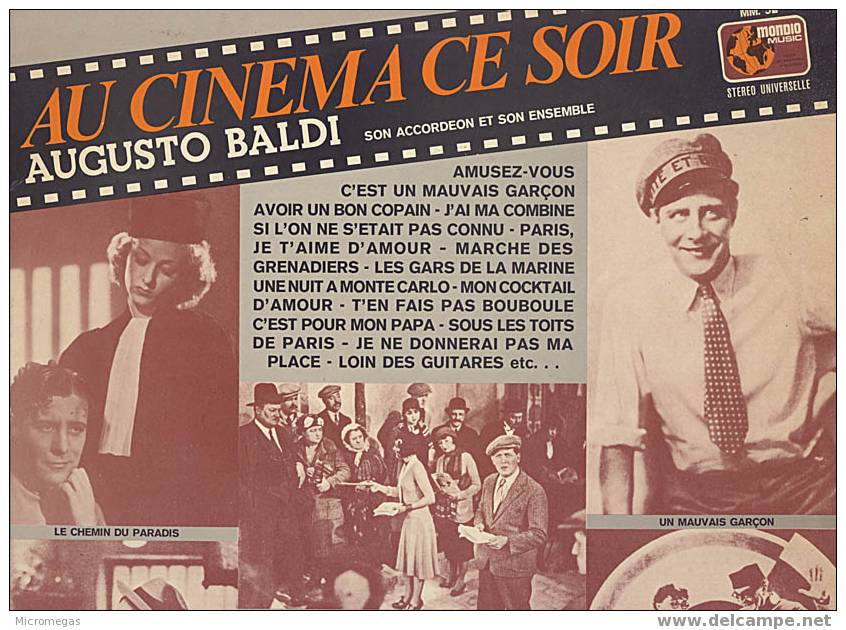 Au Cinéma Ce Soir. Augusto Baldi, Son Accordéon Et Son Ensemble - Soundtracks, Film Music