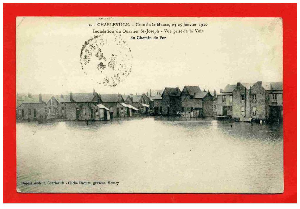 CHARLEVILLE MEZIERES 1918 CRUE DE LA MEUSE JANVIER 1910 INONDATION QUARTIER SAINT JOSEPH CARTE EN BON ETAT - Charleville