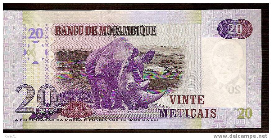**Nouveau** 20 Méticais  "MOZAMBIQUE" Rhinocéros  16 Juin  2006    UNC     Ble 46 - Mozambique