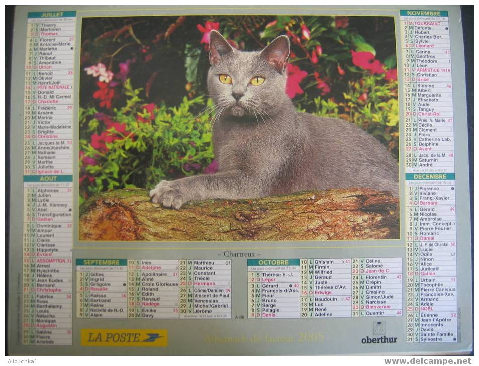 CALENDRIER ALMANACH DU FACTEUR GRAND FORMAT DE 2005 CHATS /CHARTREUX - Grand Format : 2001-...