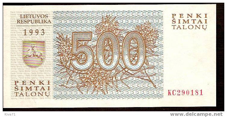 500 Talonu    "LITUANIE "   Loups  1993   UNC      Bc.44 - Lituanie