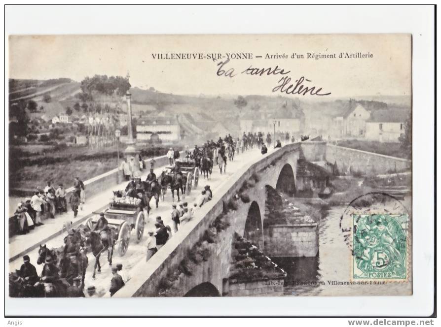 CPA---89----Villeneuve Sur Yonne---PONT----ARRIVEE D'UN REGIMENT D'ARTILLERIE----MILITARIA - Villeneuve-sur-Yonne