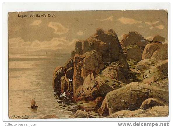 United Kingdom Postcard Corn Wall Lands End Signed Elkenbrecher Logan`rock (Land`s End). - Land's End