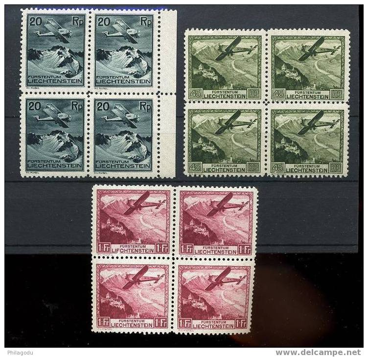 LIECHTENSTEIN Erste  Luftpost In Vierblocks POSTFRICH  Kat W. 475x4=1900 Euros - Poste Aérienne