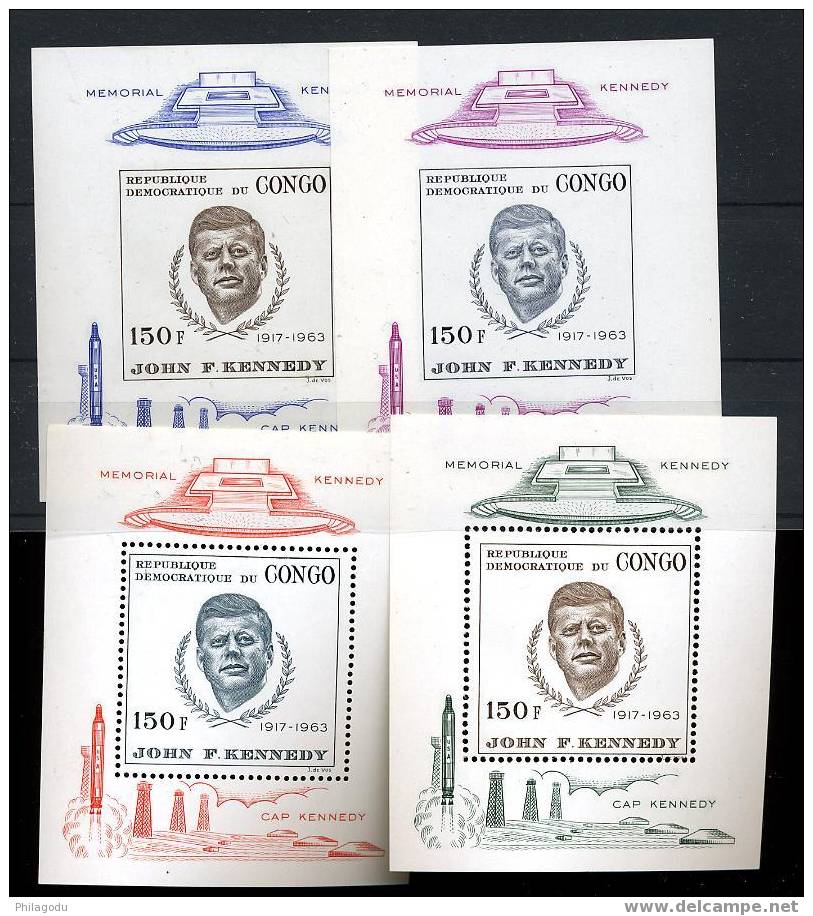 CONGO 1966 Jeu Des 4 Blocs J-F Kennedy  ++  Cote 100 Euros** Dans Le COB - Kennedy (John F.)