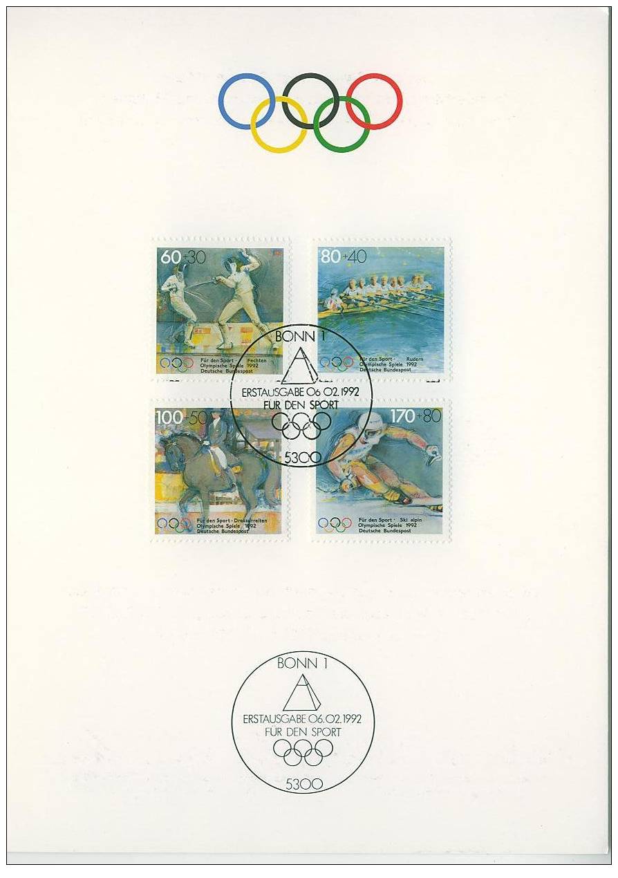 F1317 Escrime Aviron Hippisme Ski Allemagne 1992 FDC Premier Jour - Zomer 1992: Barcelona