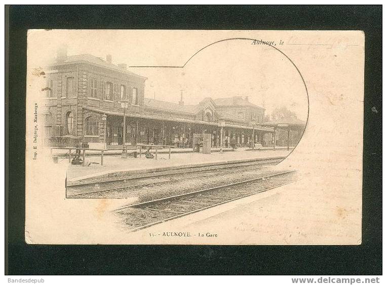 Aulnoye - La Gare ( Deux Timbres Taxe à 10cintérieur , Dos Précurseur Imp. E. Delgorge Maubeuge Voyagé En 1902) - Aulnoye