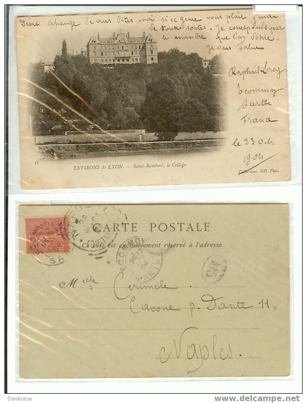 Lyon: Environs De Lyon - Saint-Rambert, Le College. Carte Postale D´époque Voyagée 23/10/1904 Vers L´Italie - Lyon 9