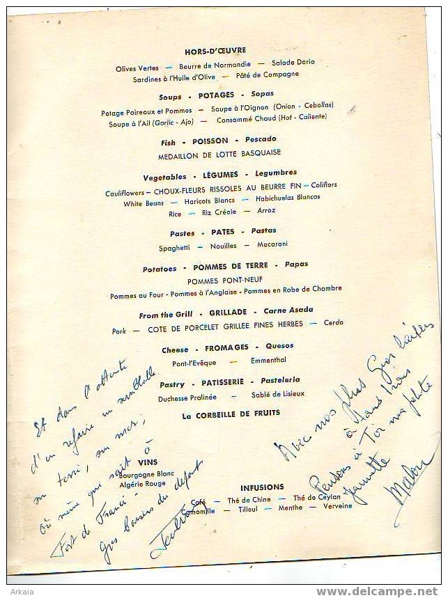 Paquebot "Colombie" 12 Novembre 1955 De La Compagnie Générale Transatlantique - Menus