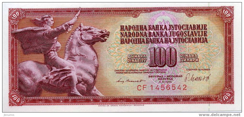 Yougoslavie Yugoslavia 100 Dinara 4 Novembre 1981 UNC P90b - Yougoslavie