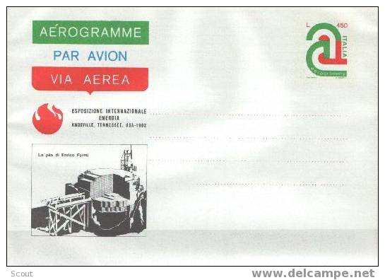 ITALIA - ITALIE - ITALY - 1982 - AEROGRAMMA L. 450 - ESPOSIZIONE INTERNAZIONALE ENERGIA KNOXVILLE (2) ** - Atomo