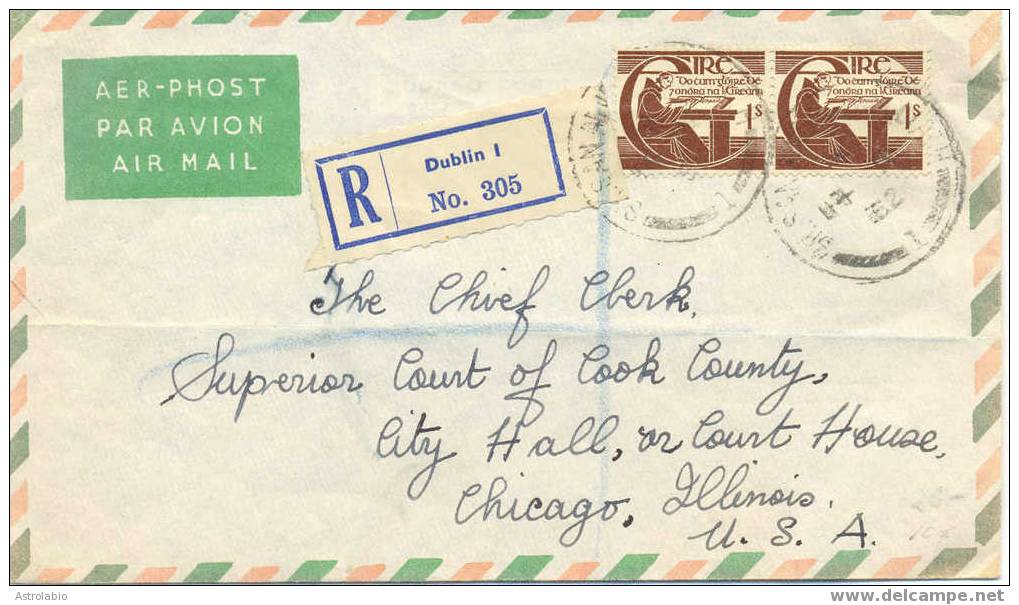 Ireland Postal History. Cover Registered 1962 To USA. 2 Scan - Cartas & Documentos