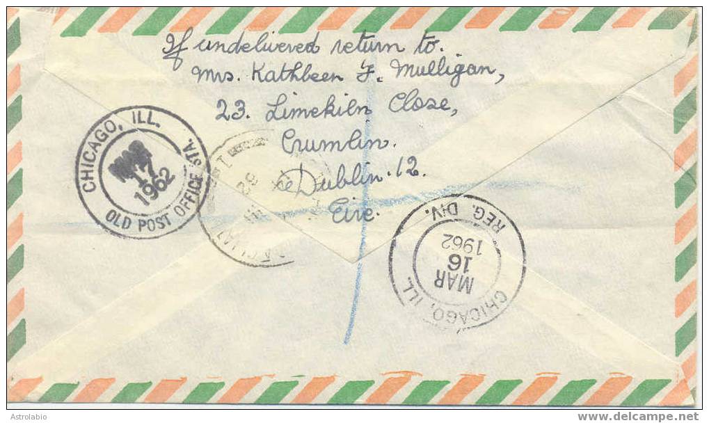 Ireland Postal History. Cover Registered 1962 To USA. 2 Scan - Briefe U. Dokumente