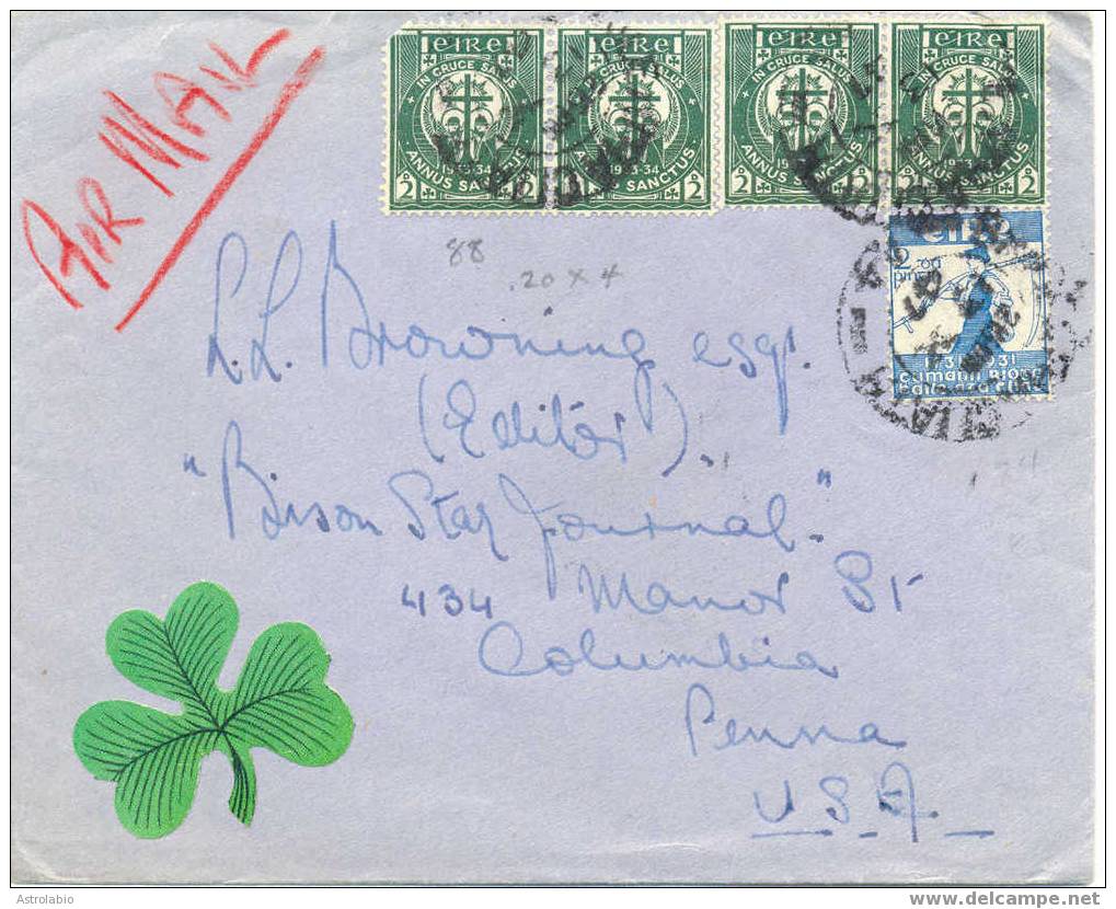 Ireland Postal History. Cover 1947 To USA - Briefe U. Dokumente