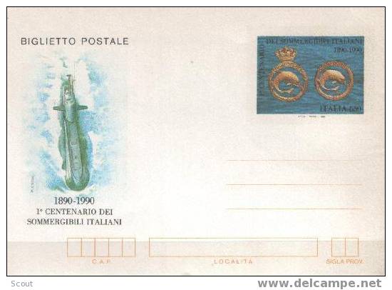 ITALIA - ITALIE - ITALY - 1990 - BIGLIETTO POSTALE L. 650 - CENT. SOMMERGIBILI ITALIANI ** - Sous-marins