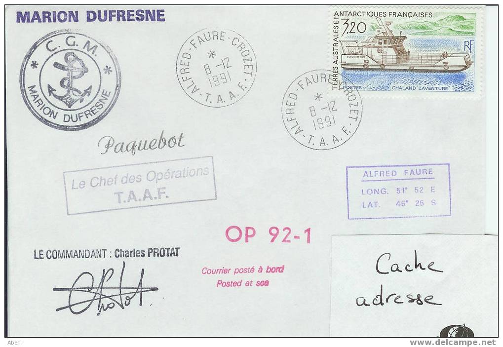 715 MARION DUFRESNE à CROZET- OP 92-1 - Storia Postale