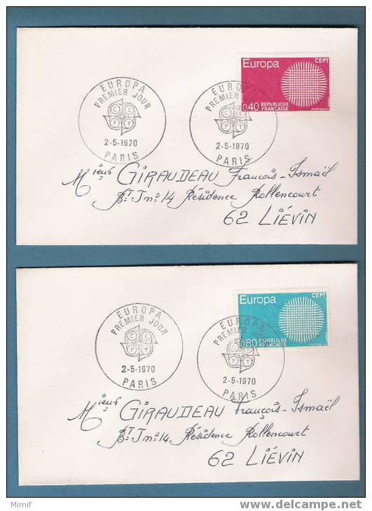 YT 1637/1638  Sur Lettres Ayant Circulé + Oblitérations "1er Jour"  - FRANCE  Europa  CEPT - 1970