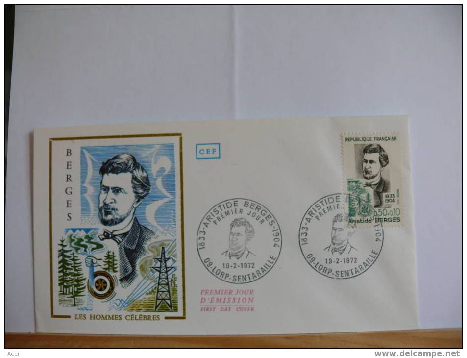 France FDC 1972 Aristide Bergès, Ingénieur _ La Houille Blanche - Physique