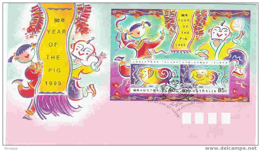 Christmas Island-1995 Year Of The Pig Miniature Sheet FDC - Christmaseiland