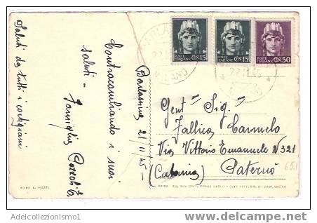 349)cartolina Postale Con 2x15cen.+50cen. Turrita Da Barlassina A Paternò Il 21/11/1945 - Marcophilie