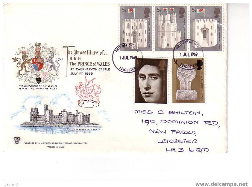 1 FDC Prince Of Wales 1969 - 1 Envelope Premier Jour Prince De Galles 1969 - 1952-1971 Dezimalausgaben (Vorläufer)