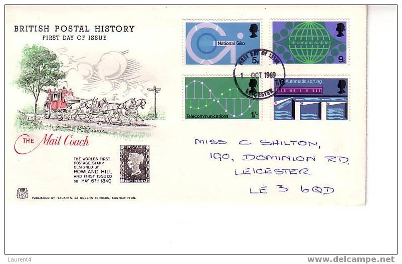 1 FDC English Post Office 1969 - 1 Envelope Premier Jour La Poste Anglaise 1969 - 1952-1971 Em. Prédécimales