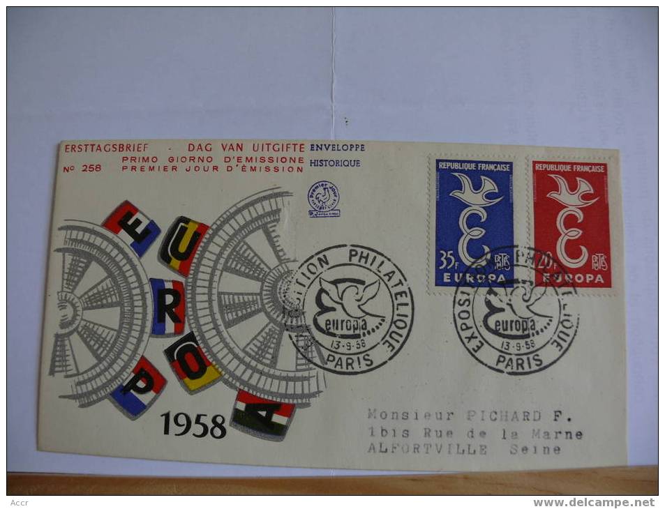 France FDC 1958 Europa. Colombe Et €. Paris - 1958