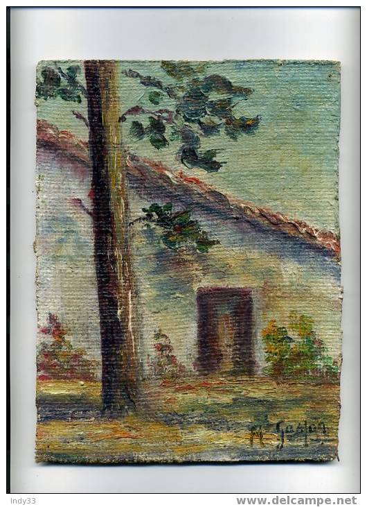 - HUILE SUR TOILE COLLEE SUR PANNEAU . MAISON DE CAMPAGNE . SIGNEE - Oils