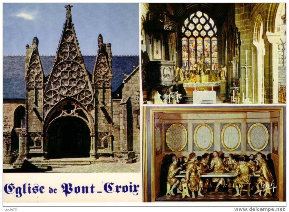 PONT CROIX   -  Eglise De Notre Dame De ROSCUDON -  Le Porche Du 15ème, La Nef Et Le Choeur, Détail De La Cène - Pont-Croix