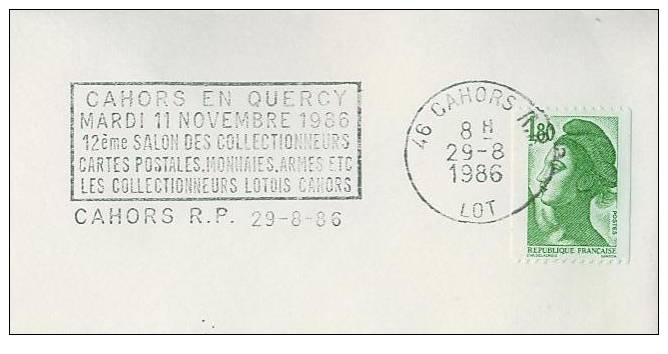 SC1861 Quercy Salon Des Collectionneurs Lotois Cartes Postales Monnaies Armes  Flamme Cahors RP 1986 - Altri & Non Classificati