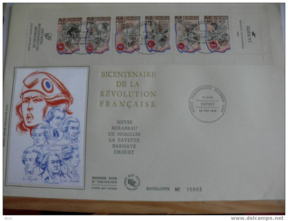 France FDC 1989 Carnet Personnages Bicentenaire De La Révolution. Grande Enveloppe. - Bekende Personen