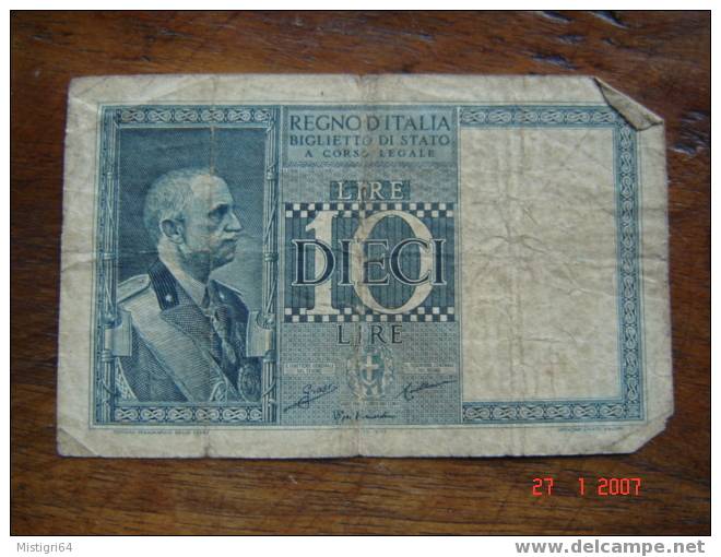 DIECI LIRE (10) ROYAUME BIGLIETTO REGNO D'ITALIA 1935 - Italia – 10 Lire