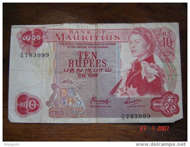 10 RUPEES 1967 BANK OF MAURITIUS - Maurice