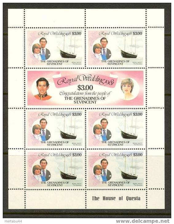 St. Vincent Grenadines      Royal Wedding      Sheet Of 7   SC# 211-12 MNH** - St.Vincent (1979-...)