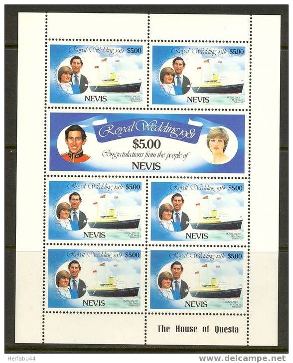 Nevis Royal Wedding SC# 139-40 Sheet Of 7 MNH** - St.Kitts And Nevis ( 1983-...)