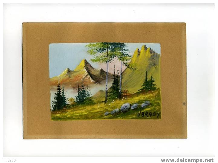 -  GOUACHE SUR CARTON FIN .PAYSAGE DE MONTAGNE PAR VARADY . SIGNEE EN BAS - Gouaches