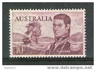 Australia - 1963 10/- Navigator - Matthew Flinders. Sailing Ship. Cream Paper. Mint Lightly Hinged - Mint Stamps