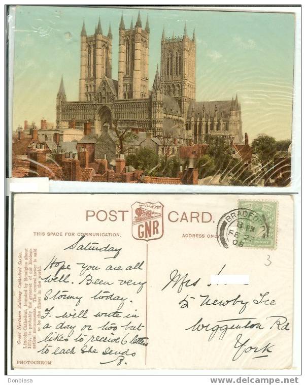 Bradford: Lincoln Cathedral. Postcard Circulated 22/02/1908 - Other & Unclassified