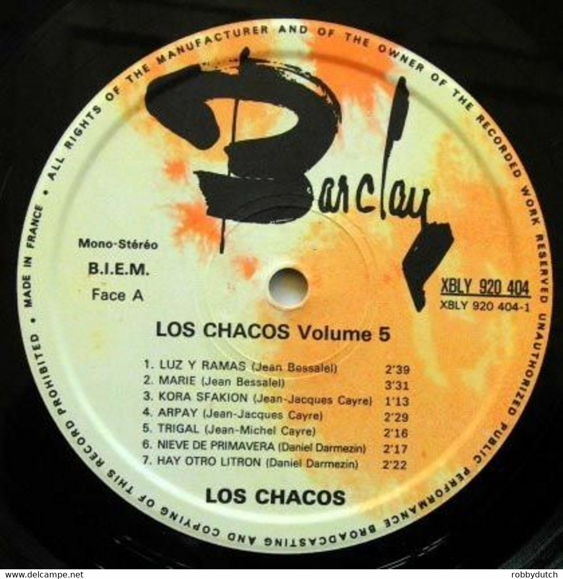 * LP * LOS CHACOS - VOLUME 5 - Musiche Del Mondo