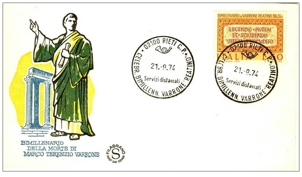 ITALIA FDC "FilagranoS" 1974  MARCO TERENZIO VARRONE SCRITTORE 116-27 A.C. - Altri & Non Classificati