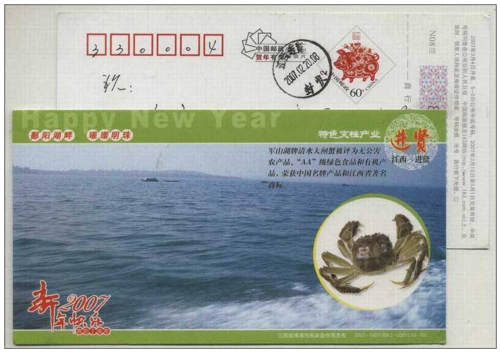 Non-environmental Pollution,Junshan Lake Freshwater Crab Breeding Farm,CN07 Jinxian New Year Greeting Pre-stamped Card - Hoftiere