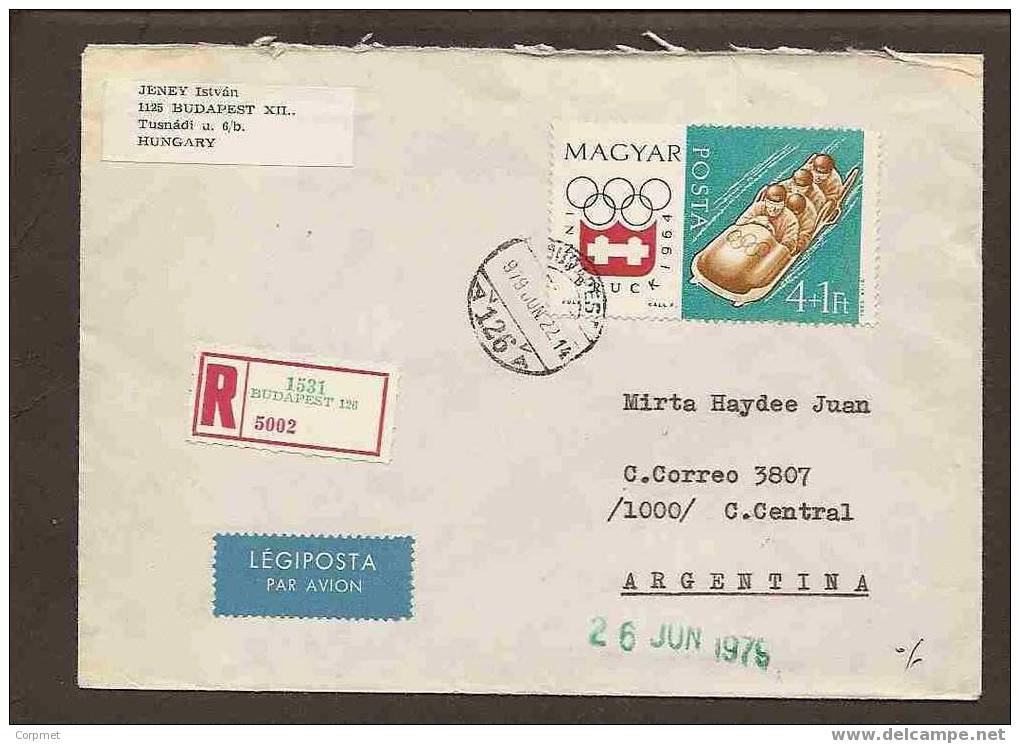 SPORTS - OLYMPIC GAMES - SKIING + SPACE VENUSZ-8  - SUPERB REG COVER FROM BUDAPEST TO ARGENTINA -Yvert Block 101 +# 1613 - Winter 1964: Innsbruck