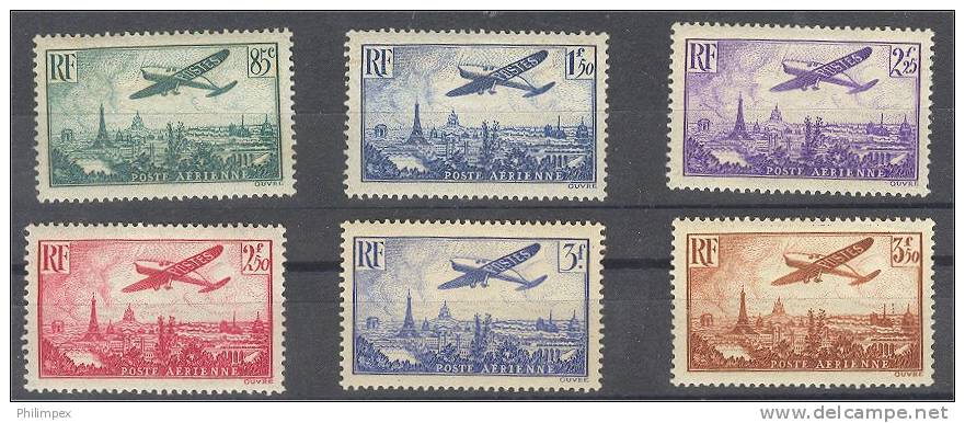 FRANCE AIRPOST 1936, SMALL VALUES HINGED, 50 FRANCS STAMP NEVER HINGED! - 1927-1959 Postfris