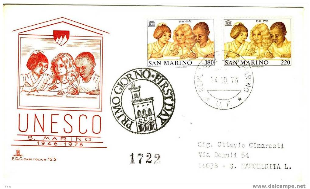 SAN MARINO  FDC 1976 U.N.E.S.C.O. - UNESCO