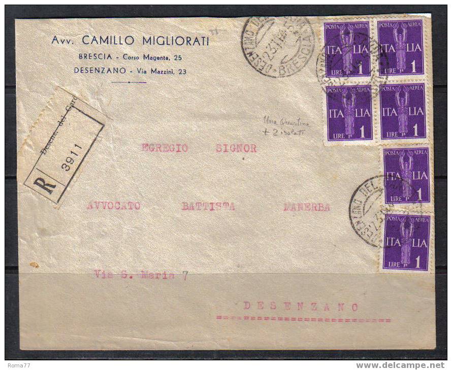 L11a - LUOGOTENENZA , Raccomandata Da Desenzano Del 23/11/45 - Poststempel