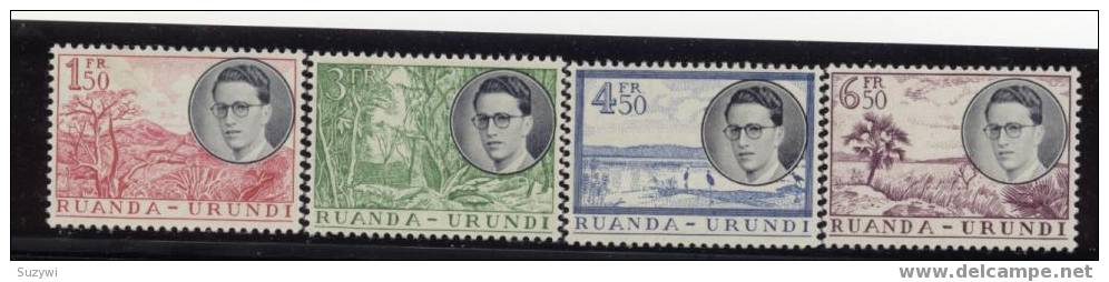 Ruanda Urundi ** 1955-Roi Baudoin-paysages-oiseaux B-COB196/9-cote 25€-Congo - Neufs