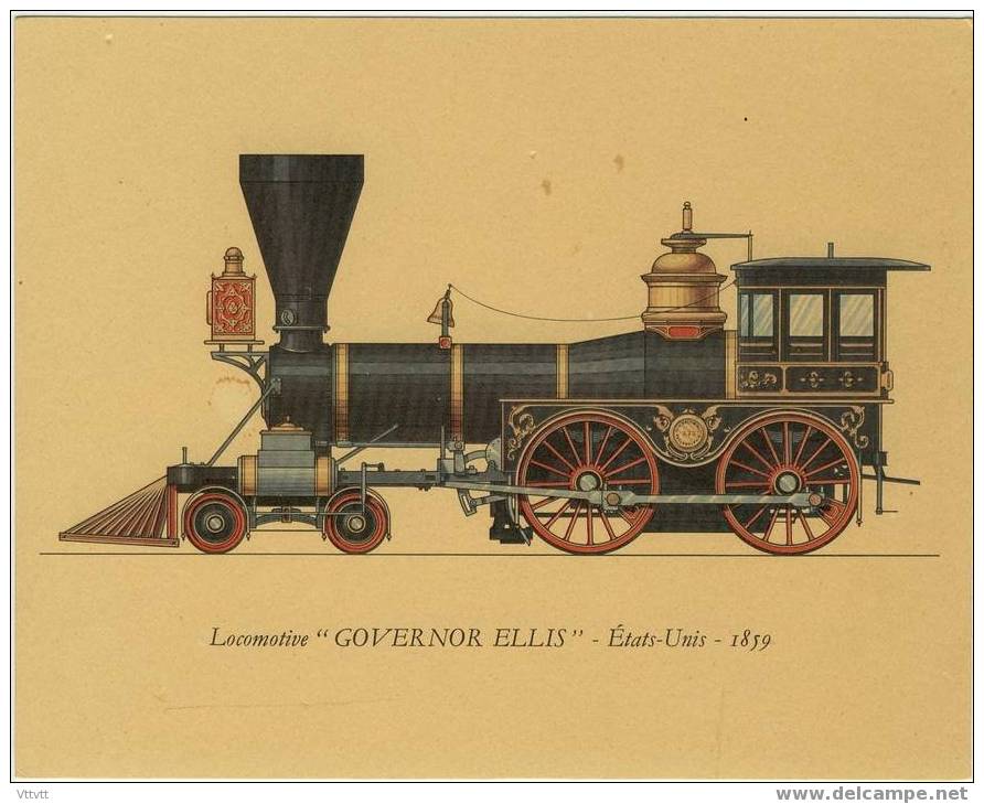 Locomotive "GOVERNOR ELLIS" - 1859 - Etats-Unis (17 Cm Sur 21 Cm). Ce N´est Pas Une Carte Mais Une Gravure Sur Carton. - Materiale