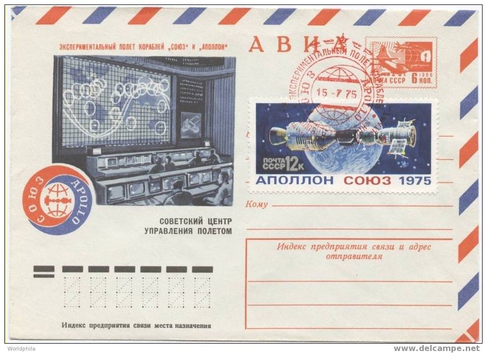 USSR Apollo-Soyuz Test Project FDC Spaceship/Vaisseau Cacheted Postal Stationery Lollini#78-1975 - UdSSR