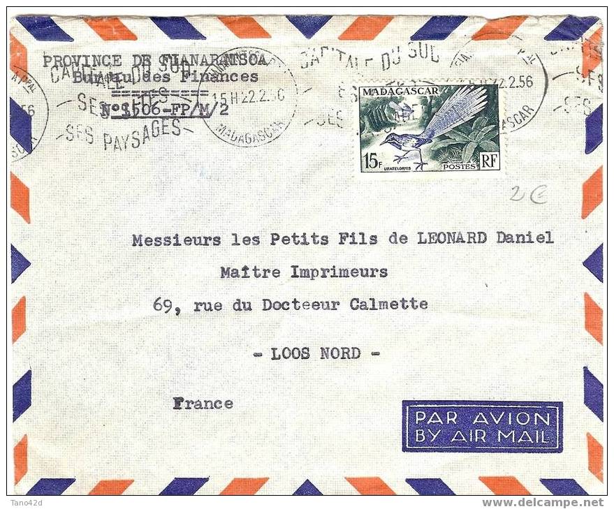 REF LBR 14 - MADAGASCAR - LETTRE FUANARANTSOA/ LOOS 22/2/1956 - Lettres & Documents