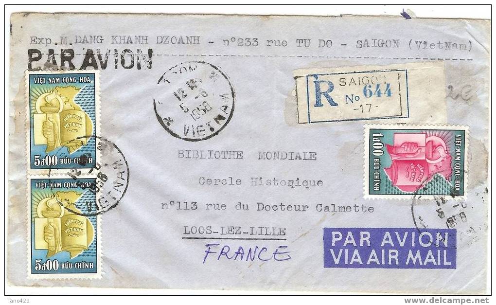 REF LBR 14 - VIET NAM - LETTRE AVION RECOMMANDEE SAIGON / LOOS 5/6/1958 - Viêt-Nam